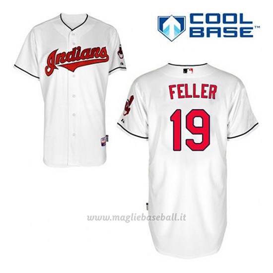 Maglia Baseball Uomo Cleveland Indians Bob Feller 19 Bianco 1ªCool Base